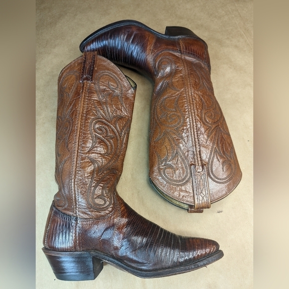 Dan Post boots women's sz 5.5M Exotic Genuine Brown Teju Lizard Classic Western - Picture 9 of 13